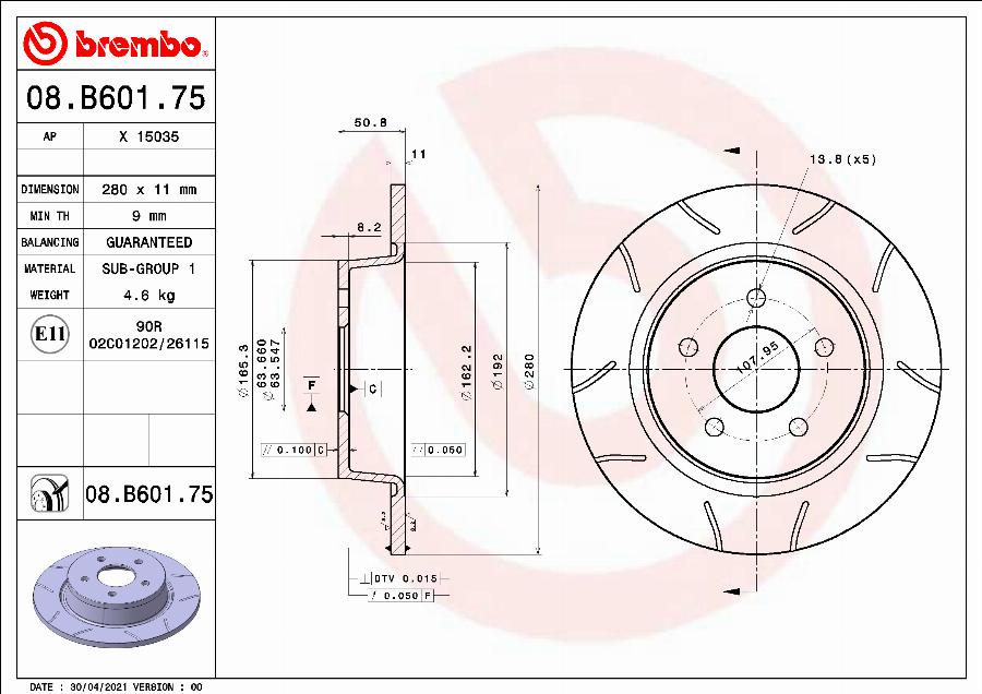 Brembo 08.B601.75 - Тормозной диск autosila-amz.com