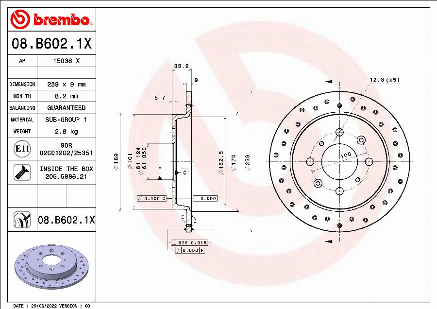 Brembo 08.B602.1X - Тормозной диск autosila-amz.com