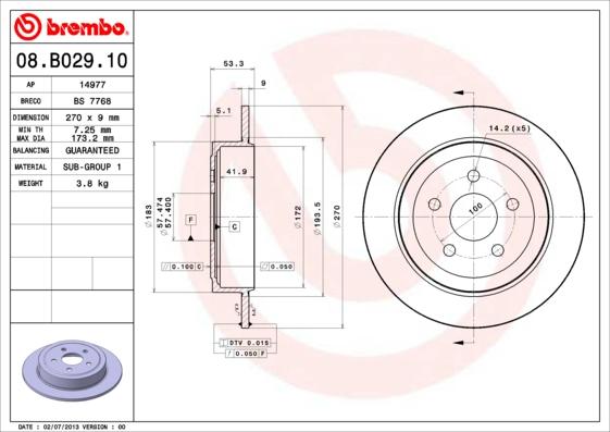 Brembo 08.B029.10 - Тормозной диск autosila-amz.com