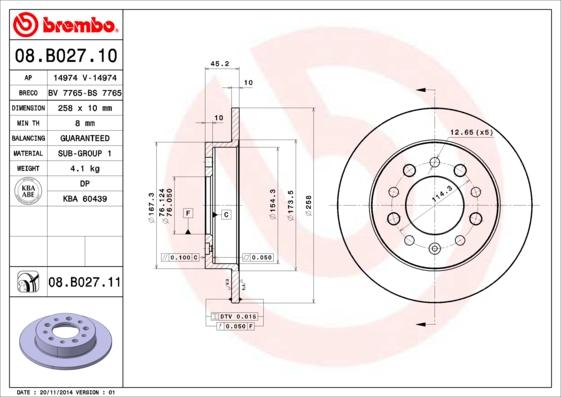 Brembo 08.B027.10 - Тормозной диск autosila-amz.com
