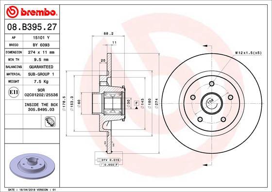 Brembo 08.B395.27 - Тормозной диск autosila-amz.com