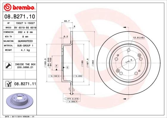 Brembo 08.B271.10 - Тормозной диск autosila-amz.com