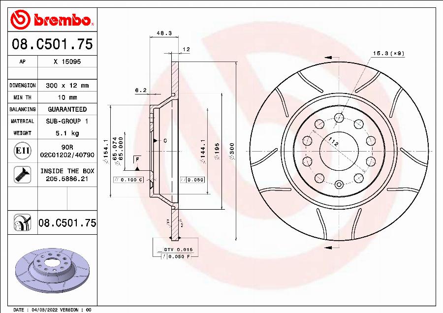 Brembo 08.C501.75 - Тормозной диск autosila-amz.com