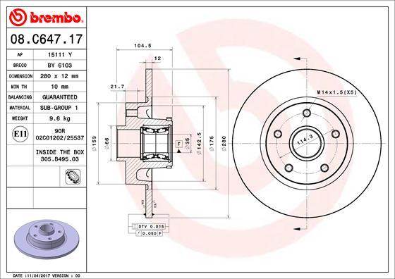 Brembo 08.C647.17 - Тормозной диск autosila-amz.com