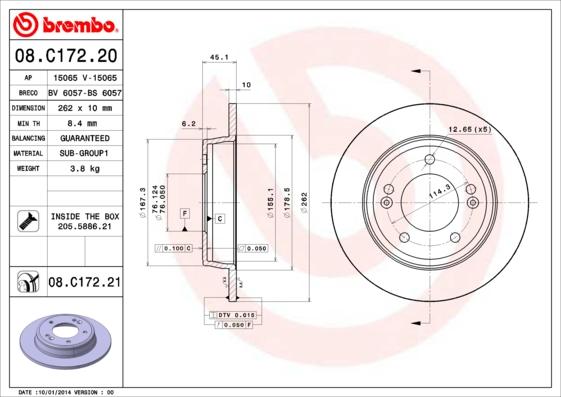 Brembo 08.C172.20 - Тормозной диск autosila-amz.com