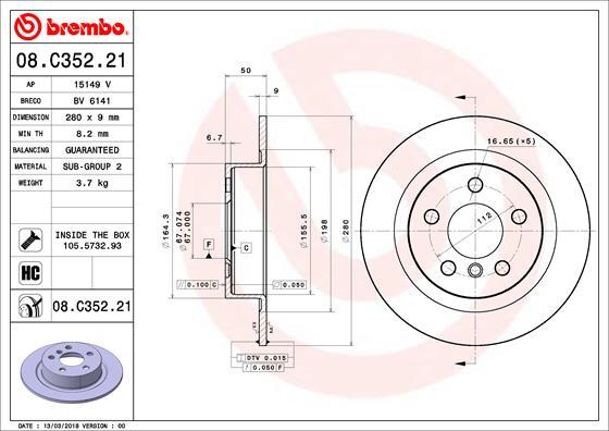 Brembo 08.C352.21 - Тормозной диск autosila-amz.com