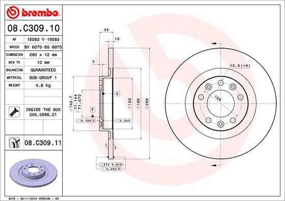 Brembo 08.C309.11 - Тормозной диск autosila-amz.com