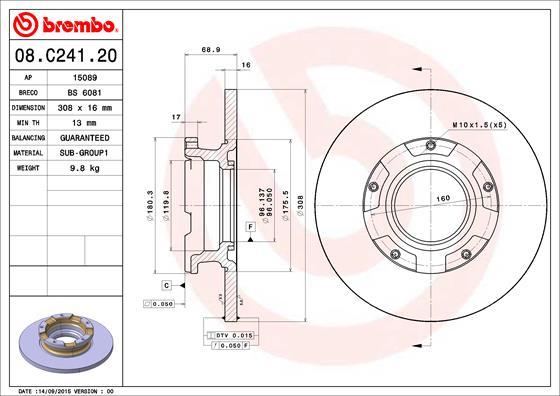 Brembo 08.C241.20 - Тормозной диск autosila-amz.com