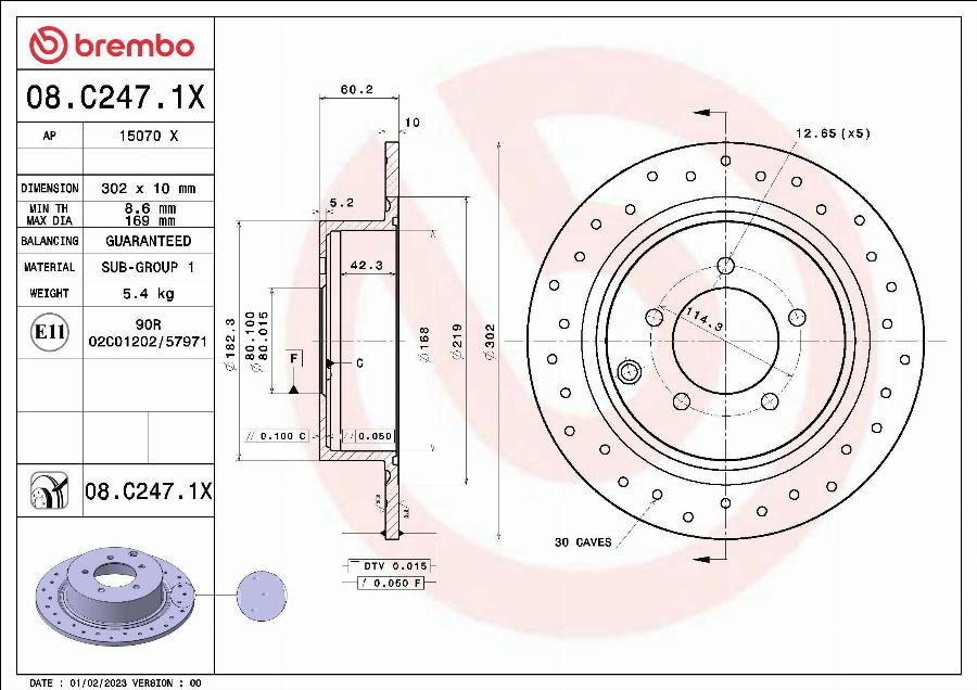 Brembo 08.C247.1X - Тормозной диск autosila-amz.com