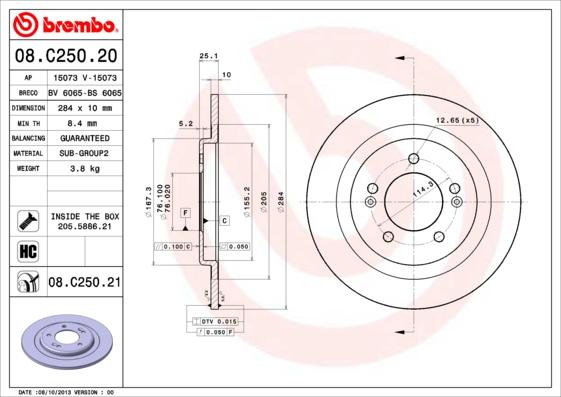 Brembo 08.C250.21 - Тормозной диск autosila-amz.com