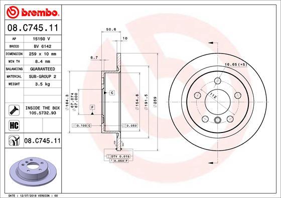 Brembo 08.C745.11 - Тормозной диск autosila-amz.com