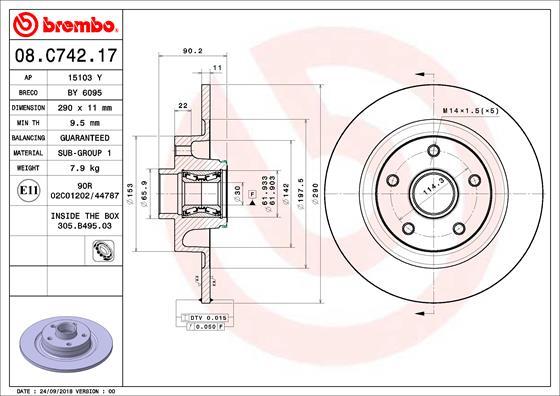 Brembo 08.C742.17 - Тормозной диск autosila-amz.com