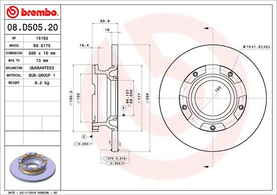 Brembo 08.D505.20 - Тормозной диск autosila-amz.com