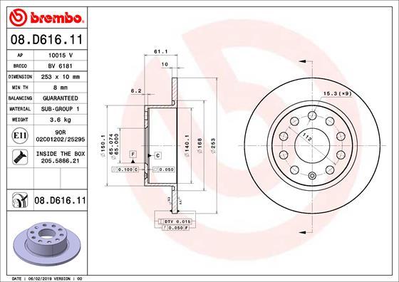 Brembo 08.D616.11 - Тормозной диск autosila-amz.com