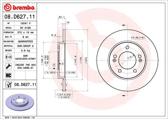 Brembo 08.D627.11 - Тормозной диск autosila-amz.com