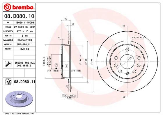 Brembo 08.D080.11 - Тормозной диск autosila-amz.com