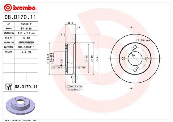 Brembo 08.D170.11 - Тормозной диск autosila-amz.com