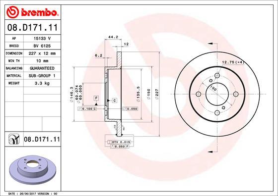 Brembo 08.D171.11 - Тормозной диск autosila-amz.com