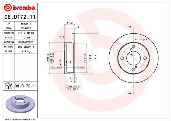 Brembo 08.D172.11 - Тормозной диск autosila-amz.com