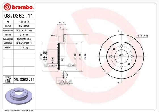 Brembo 08.D363.11 - Тормозной диск autosila-amz.com