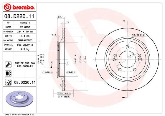 Brembo 08.D220.11 - Тормозной диск autosila-amz.com