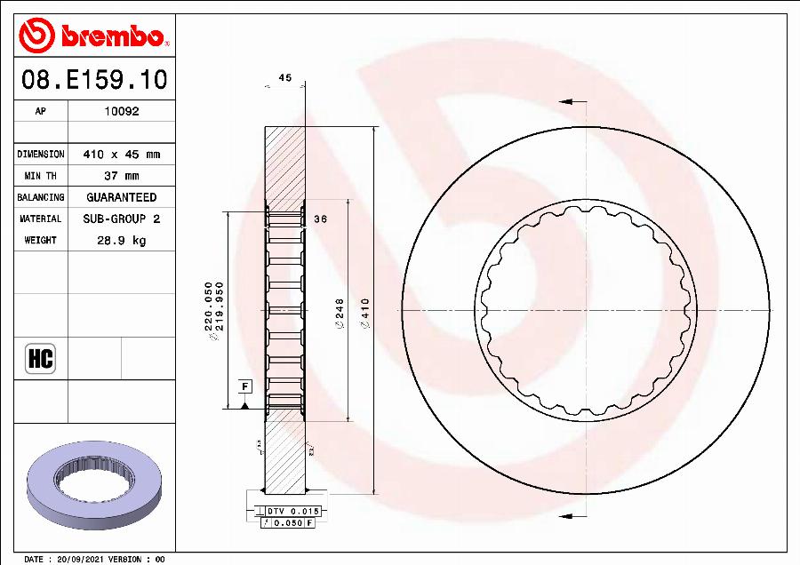 Brembo 08.E159.10 - Тормозной диск autosila-amz.com