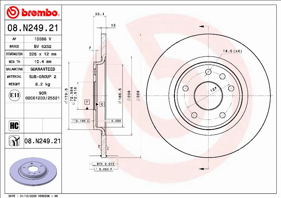 Brembo 08.N249.21 - Тормозной диск autosila-amz.com