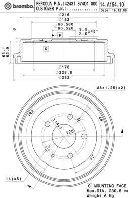 Brembo 14.A154.10 - Тормозной барабан autosila-amz.com