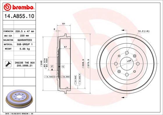 Brembo 14.A855.10 - Тормозной барабан autosila-amz.com