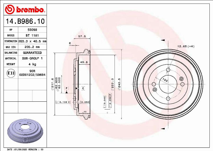 Brembo 14.B986.10 - Тормозной барабан autosila-amz.com