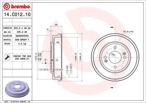 Brembo 14.C012.10 - Тормозной барабан autosila-amz.com