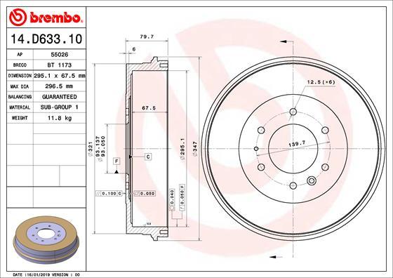 Brembo 14.D633.10 - Тормозной барабан autosila-amz.com