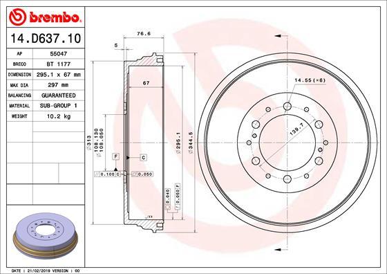Brembo 14.D637.10 - Тормозной барабан autosila-amz.com