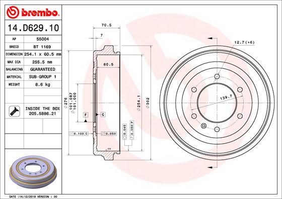 Brembo 14.D629.10 - Тормозной барабан autosila-amz.com