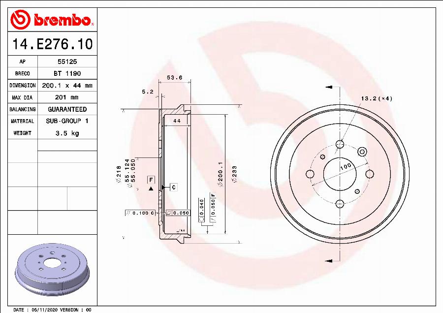Brembo 14.E276.10 - Тормозной барабан autosila-amz.com