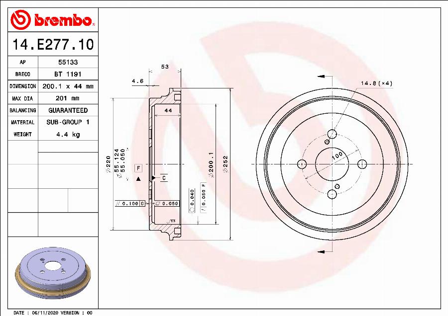 Brembo 14.E277.10 - Тормозной барабан autosila-amz.com