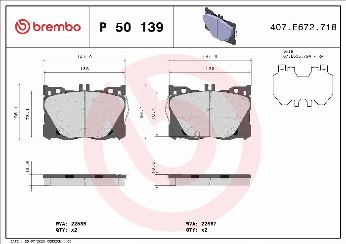 Brembo P 50 139 - Тормозные колодки, дисковые, комплект autosila-amz.com