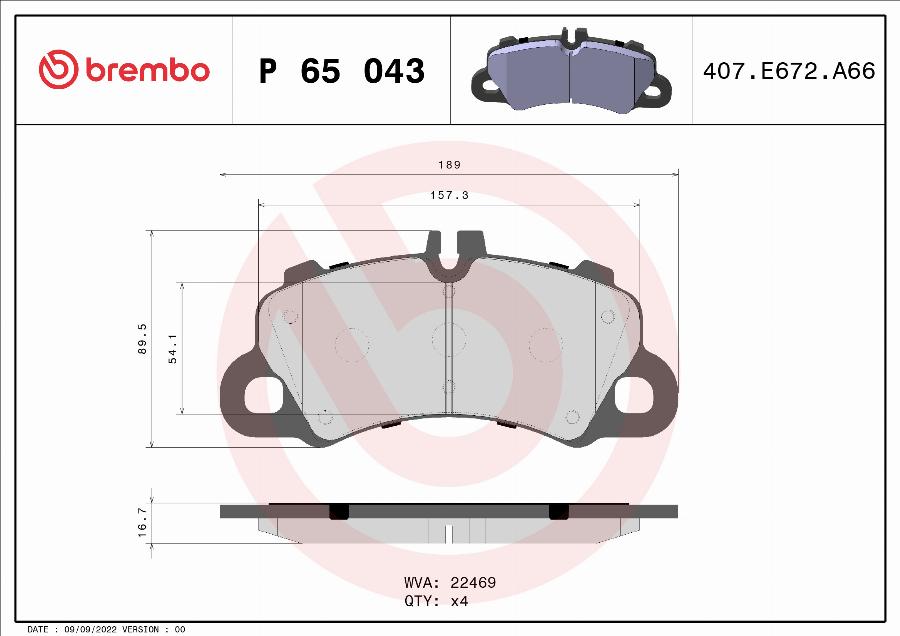 Brembo P 65 043 - Тормозные колодки, дисковые, комплект autosila-amz.com