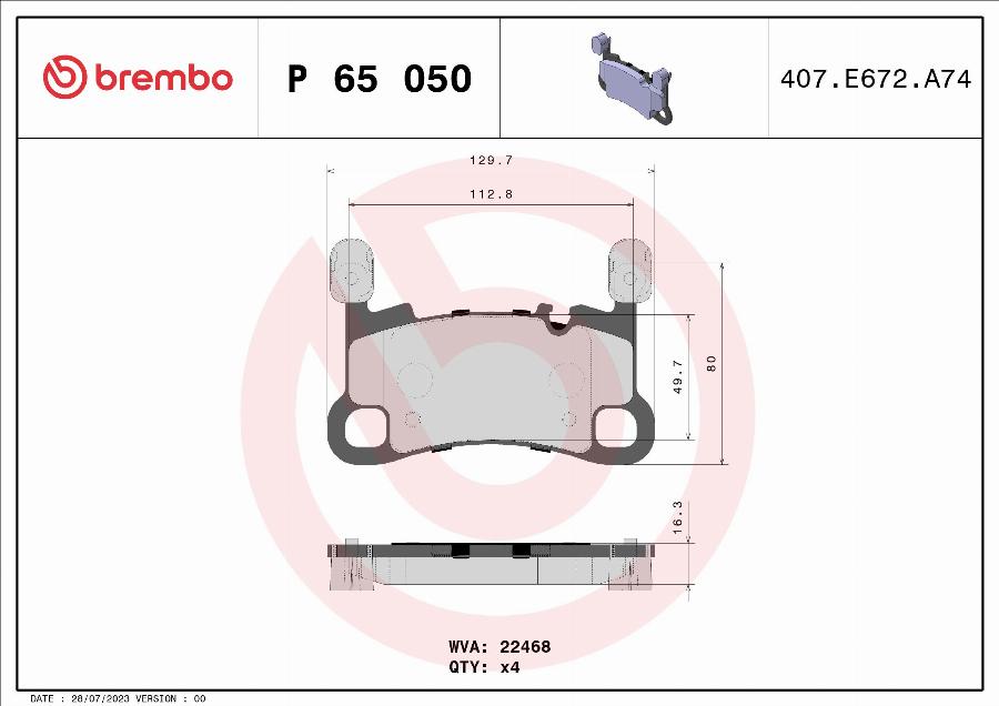 Brembo P 65 050 - Тормозные колодки, дисковые, комплект autosila-amz.com