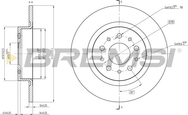 Bremsi CD8435S - Тормозной диск autosila-amz.com