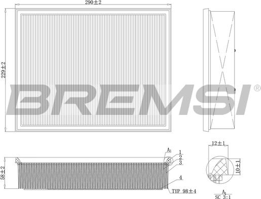 Bremsi FA1225 - Воздушный фильтр, двигатель autosila-amz.com