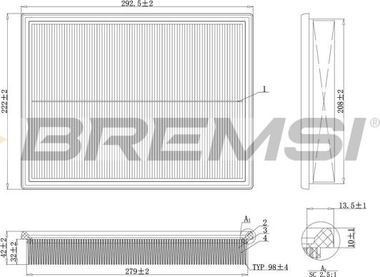 Bremsi FA2105 - Воздушный фильтр, двигатель autosila-amz.com