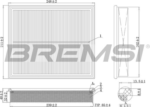 Bremsi FA2128 - Воздушный фильтр, двигатель autosila-amz.com