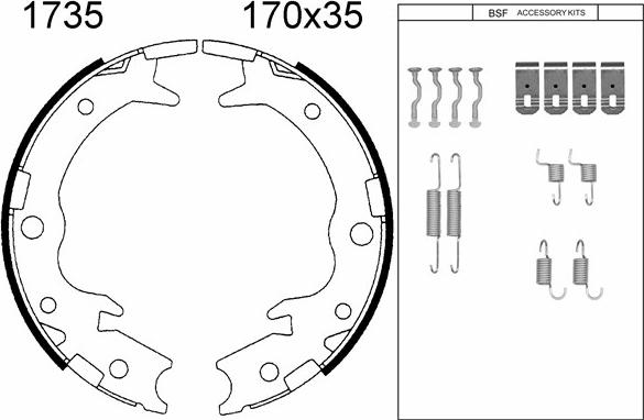 BSF 01735K - Комплект тормозов, ручник, парковка autosila-amz.com
