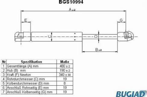 Bugiad BGS10994 - Газовая пружина, упор autosila-amz.com