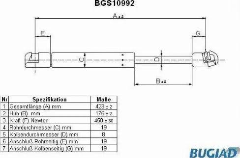 Bugiad BGS10992 - Газовая пружина, упор autosila-amz.com