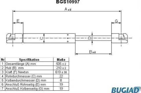 Bugiad BGS10997 - Газовая пружина, упор autosila-amz.com