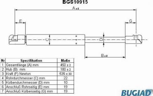 Bugiad BGS10915 - Газовая пружина, упор autosila-amz.com