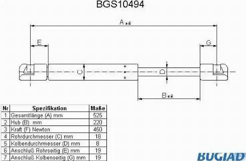 Bugiad BGS10494 - Газовая пружина, упор autosila-amz.com