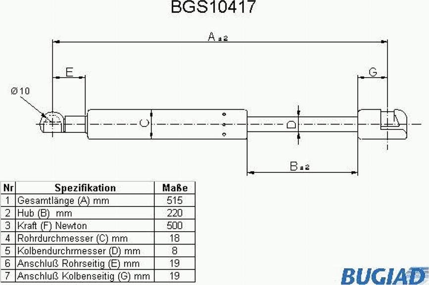Bugiad BGS10417 - Газовая пружина, упор autosila-amz.com